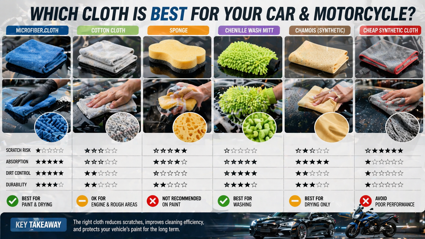 The Impact of Different Cloth Materials on Car & Motorcycle Cleaning