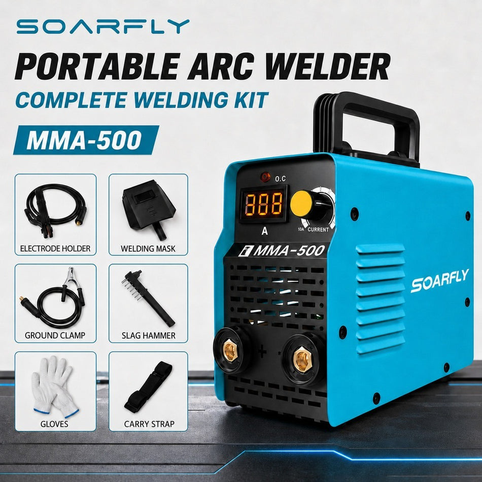 Máquina de solda inversora portátil SOARFLY MMA-500 - Soldador de arco IGBT para trabalhos pesados com kit completo de acessórios