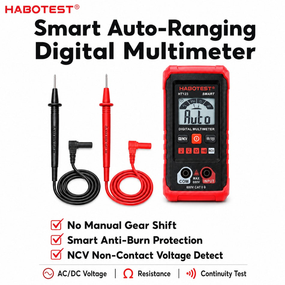 Multímetro inteligente HABOTEST HT123 - Voltímetro e ohmímetro digital de alta precisão, 600 V, à prova de queima, com detector NCV