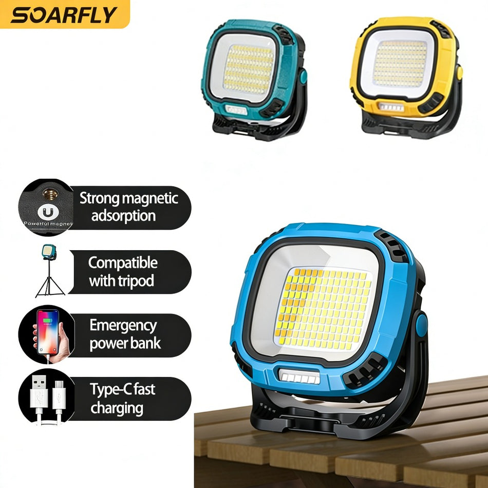Luz de trabalho COB recarregável multifuncional - Lanterna LED magnética de emergência e luminária de camping mãos-livres