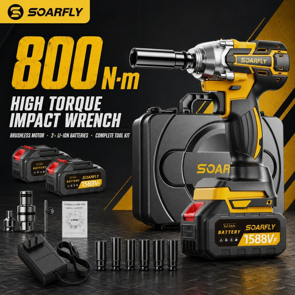 Chave de impacto sem fio e sem escovas SOARFLY 1588VF - Chave elétrica de alto torque para uso pesado