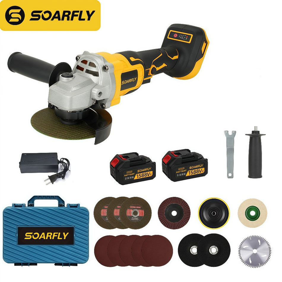 Esmerilhadeira angular sem fio e sem escovas SOARFLY - Máquina elétrica sem fio de alta resistência para corte e desbaste, 21V