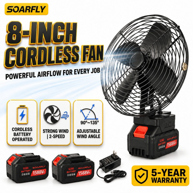Ventilador portátil sem fio de 8" ultrapotente - ventilador de refrigeração recarregável operado por bateria para camping, casa e emergências