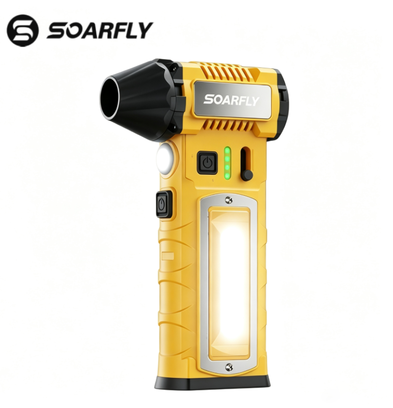 Soprador Turbo Jet Portátil SOARFLY com LED de Emergência - Soprador de Ar Portátil de Alta Velocidade para PC, Detalhamento e Camping