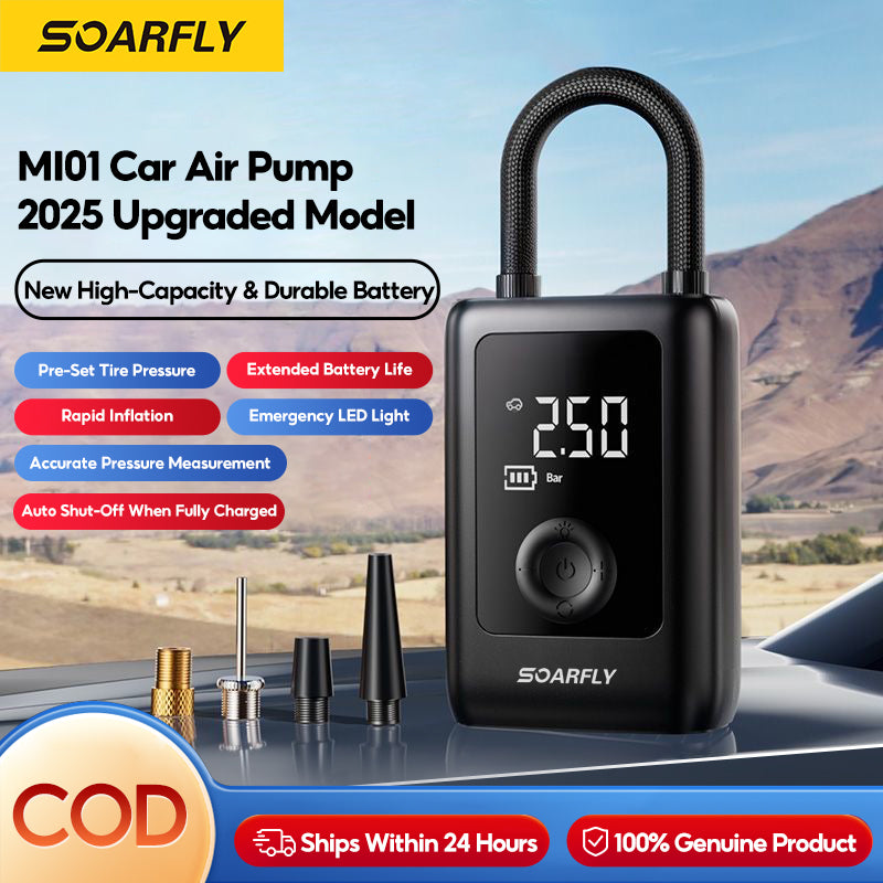 SOARFLY Car Air Pump 150PSI air compressor portable electric air pump With led light & powerbank