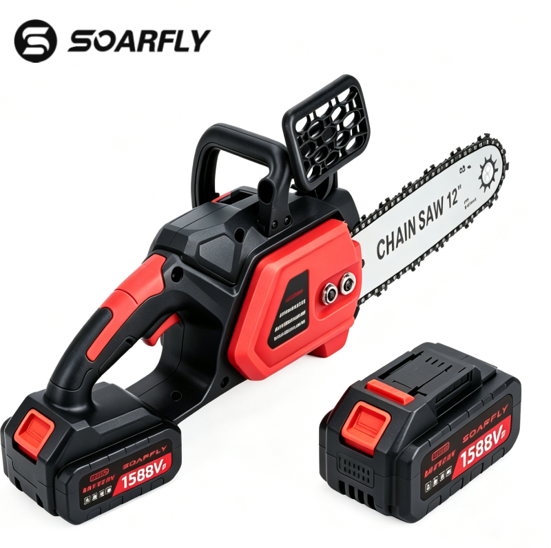 SOARFLY Mini-motosserra sem fio de 12 polegadas, serra de galhos sem escovas, serra elétrica para poda de madeira