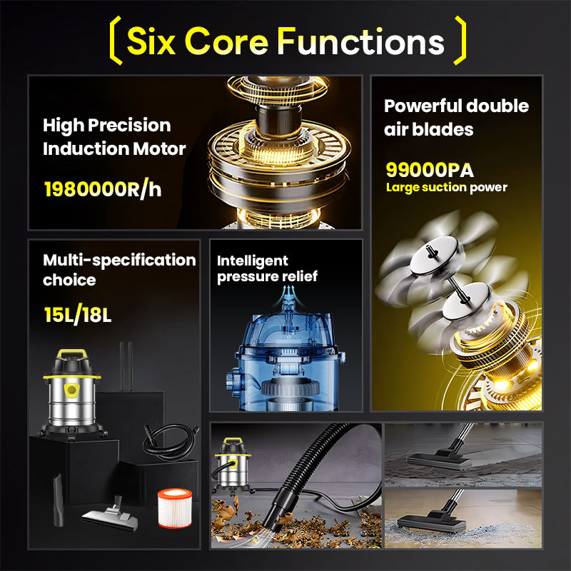 SOARFLY 15L 3in1 Heavy Duty Stainless Steel Vacuum Cleaner Dry & Wet & Blow Vacuum Blower Dust Mite