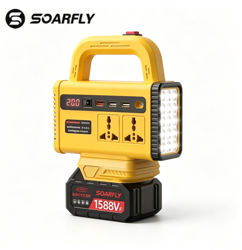 Inversor de energia inteligente mini SOARFLY - adaptador de bateria de 18V/21V para estação de carregamento AC/USB com luz LED de emergência